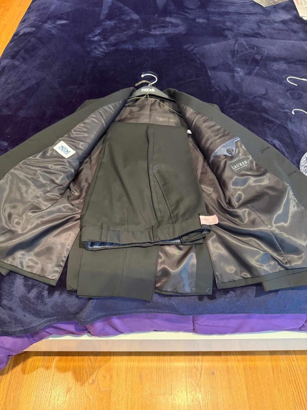 Lauren Ralph Lauren Black Boys Suit Jacket with Charcoal Satin Lining suit pants
